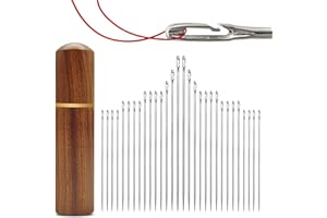 HIQU AND HIST 30 Stücke Selbsteinfädelnden Nadeln, 6 Größen Selbst Einfädeln Nähnadeln, Edelstahl seitlich hängende Nadel, Mit Holznadeletui, für Webarbeit DIY Sticken Nähen, Hand Nähen Handwerk (2)