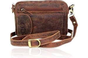 Corno d´Oro Handgefertigte Umhängetasche Herren Klein Leder I Premium Handgelenktasche Echt Leder für Mini Tablet bis 8 Zoll I Herrenhandtasche zum umhängen Ledertasche Taupe