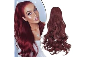 Dcbaboo Ponytail Extension Pferdeschwanz Haarteil Zopf Extension mit Klammer Gewellte Lang Haarverlängerung Zopf Clip Synthetik Wellige Lockig Pferdeschwanz Haarextension, 45cm Weinrot