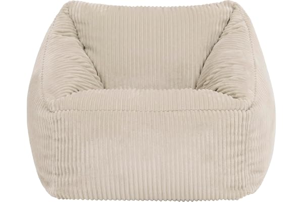 Icon Natalia sittsäck för barn, beige, fluffigt manchestertyg, sittsäck snöre med fyllning, bekväm barnfåtölj, gosig fåtölj