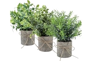 WOLTOY 3 Packs Small Fake Plants, Mini Artificial Plants Indoor in Pots, Fake Plastic Eucalyptus Rosemary Potted, Green Faux Plants for Office Desk Bedroom Bathroom Kitchen Home Decoration