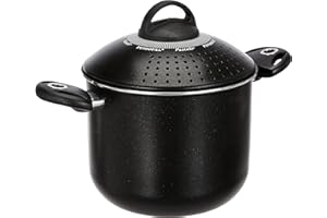 Pensofal, Pentola per pasta, Serie BioStone®, Pastasi, Alluminio con rivestimento antiaderente, Diametro 20 cm, 5L, Maniglie In Bakelite, In Scatola Regalo, Adatta All'Induzione, Effetto Pietra, Nero