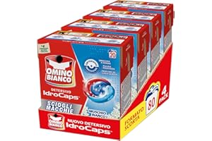 Omino Bianco Idrocaps - Detersivo LavatriceiIn Capsule Sciogli Macchie, 80 Lavaggi, Efficace a Basse Temperature, Profumo Muschio Bianco, 20 Caps x 4 Confezioni