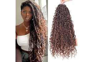 Xtrend 18 Zoll 8er Pack Boho Faux Locs Häkeln Haar Vorgeschleift Messy River Bohemian Locs Haar Wellige Häkelborten mit lockigem Haar in der Mitte und endet 14Strands/Packung T30#