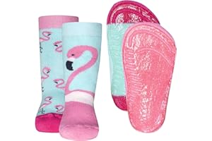 EWERS 2er Pack Flamingo Stoppersocken SoftStep, Socken mit Antirutschsohle für Mädchen, Anti-Rutsch-Socken mit Gummisohle, 2 Paar rutschfeste Kindersocken