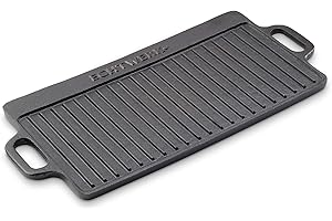 ECHTWERK Piastra grill BIG 50,5 × 23 × 1,5 cm in ghisa con 2 manici e rivestimento in smalto, padella/piastra grill per caminetti, falò, forno o fornelli