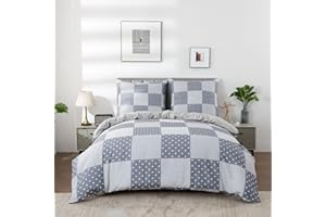 DECMAY Funda Nórdica Cama 90 cm Funda de Edredón a Cuadros, Funda Nórdica 135 x 200 cm y 2 Fundas de Almohada de 80x80 cm, Suave Juego de Cama 100% Microfibra, Gris Claro