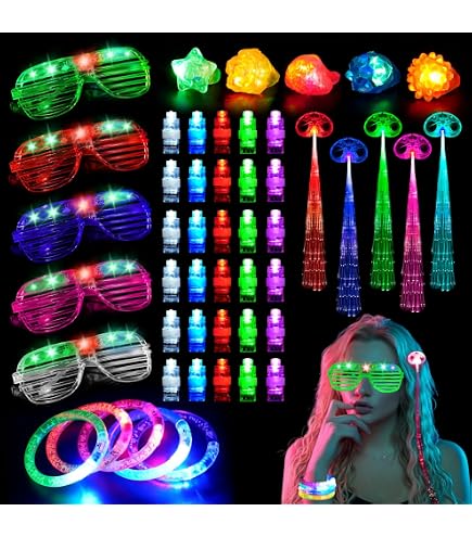 Jouets Lumineux Lubibi 70 Pièces - LED Clignotantes - Anniversaire, Fête, Noël - Finger Lights, Lunettes, Ballons