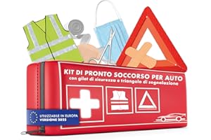 WALSER Kit di pronto soccorso auto, Kit di pronto soccorso auto 2025 con triangolo di soccorso e gilet ad alta visibilità, vincitore della comparazione* Kit di pronto soccorso auto DIN 13164