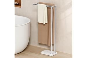 KES Porta Asciugamani Bagno da Terra Doppia Porta Asciugamani con 2X Più spesso Base Marmo Porta Asciugamano Acciaio Inossidabile 18/8 Portasalviette Spazzolato, BTH235-2
