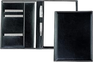 ‎DELMON VARONE - FINE LEATHERGOODS MADE IN GERMANY DELMON VARONE - Premium Schreibmappe inkl. Notizblock DIN A5 (50 Blatt) aus veganem Eco Kunstleder Schwarz - Organizer Konferenzmappe mit Stifthalter & Einsteckfach - Business Dokumenten-Mappe