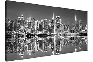 Estika Leinwand bilder - Manhattan New York Schwarz Weiß - 115x55 cm, 1 teilige kunstdruck - Wandbilder wohnzimmer, schlafzimmer, Moderne wanddeko, Bild auf leinwand - New York bilder - 2194A_1AE