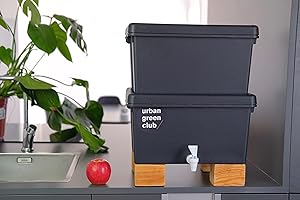 URBAN GREEN CLUB Lombricompostera Pro | Vermicompostera, Compostera 32L | 100% Plástico Reciclado de Alto Impacto (2 Compartimentos) | Compostaje
