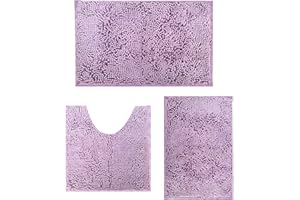 RUN HELIX Ultra Soft Chenille Bath Mat Non Slip, Bath Mat Set 3, Shaggy Bathroom Mats, Super Absorbent Bath Mats for Bathroom, Fluffy Bathroom Mat Set with U-Shaped Toilet Rug (Light Purple)