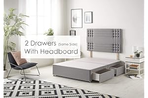 Bed Centre Tweed Gray Flexby Divan Bed Base - Headboard And Storage Drawer (Single, Small Double, Double, King and Super King Size (Single, Divan Base with 2 Drawer Same Side With Headboard)