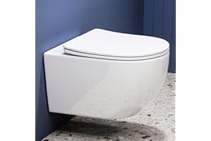 TEAL HOME WC sospeso senza bordi in ceramica | WC con sedile WC soft close | WC con rubinetto integrato | WC con nano-sigillante antibatterico | WC Rimless da parete