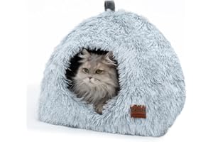 CATISM Cat Bed, Cat Igloo Cave Pet Bed for Dogs Large Indoor Tent Cave Nesting Bed Anti-slip 2-in-1 Triangle Cave House Nest House with Handle Washable Removable Pillow Cushion (Grey)