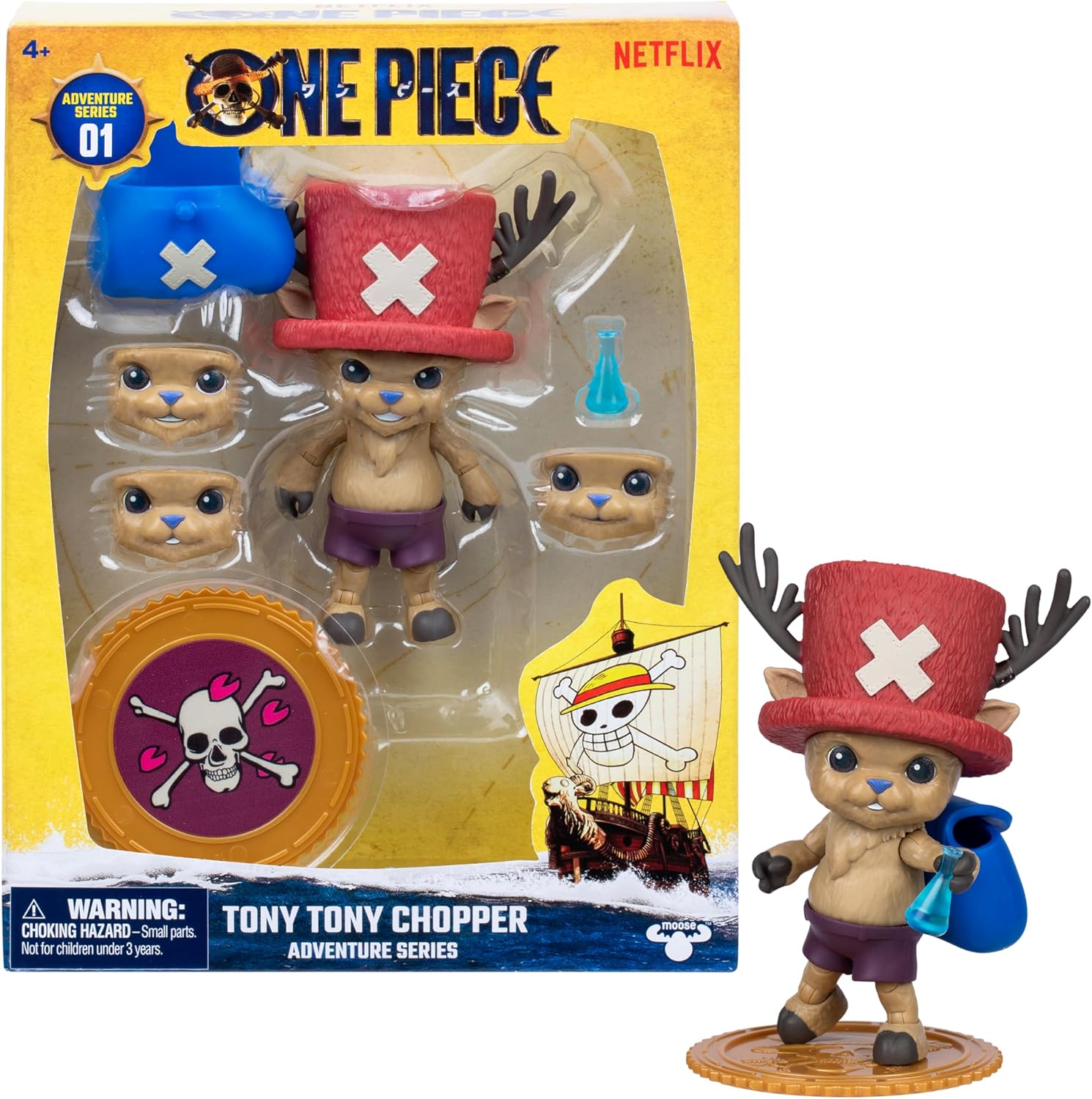 Figura de acción de Tony Tony Chopper de One Piece de 10 cm con 6 Accesorios; Incluye Expresiones faciales Intercambiables, Bolso de medicinas, Vial médico y Base de exposición con Forma de Berry