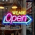 LED Neon WE ARE Open Signs, 16''x 7.8'' Open Sign for Business, Ultra Bright Neon Open Sign Electric Light Up Sign for Stores, Bars, Restaurant, Shop, Wall Decor（Blue&Pink&Orange）