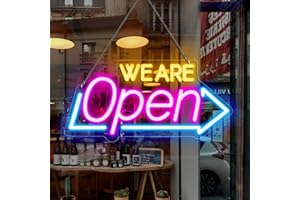 LEDLIGHTSWORLD LED Neon WE ARE Open Signs, 16''x 7.8'' Open Sign for Business, Ultra Bright Neon Open Sign Electric Light Up Sign for Stores, Bars, Restaurant, Shop, Wall Decor（Blue&Pink&Orange）