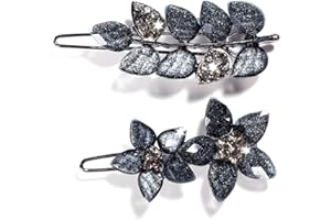 Xinjoduz 2 szt. spinek do włosów w stylu vintage, błyszczące kryształy, akcesoria do włosów dla panny młodej, podwójne liście kwiatów, metalowe małe spinki do włosów dla kobiet, dziewcząt, ślub,