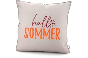 ‎HEIMTEXLAND heimtexland ® Outdoor Deko Kissen 45x45 mit Füllung Garten Lounge Dekokissen wasserabweisend wetterfest Outdoorkissen Gartenkissen Bedruckt Typ906 Natur - Orange