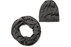 styleBREAKER Loop Scarf and Beanie Hat Set in Destroyed Vintage Used Look, Unisex 01018209