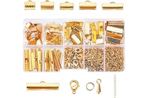 PH PANDAHALL Caja PandaHall con 1630 piezas de joyería, con anillas de hierro, cierres de langosta de latón, pins para el pelo, anillas para pendientes, anillas de apoyo y anillas onduladas, Gold-1, multisizes-1