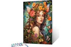 Tucocoo Beautiful Woman Paint by Number for Adults, DIY Oil Painting Kits on Canvas with Brushes and Acrylic Pigment, Colorful Butterfly Flowers Female Picture for Home Decor 16x20 inch (Frameless)