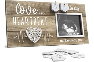 EURSET Baby Sonogram Picture Frame with Countdown Weeks - Standard 4"x3" Ultrasound Photo - Pregnancy Announcements Ideas - Gender Reveal Baby-Shower Gift - New Mom Expecting Parents to Be Keepsake Gifts