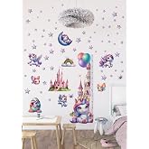 Unicorn Temalı G&ouml;kkuşağı Renkli Boy &Ouml;l&ccedil;erli Duvar Sticker Seti - Mat, S&ouml;k&uuml;lebilir, &Ccedil;ocuk Odası Dekoru