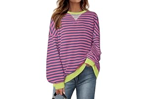 ZESICA Womens Striped Oversized Sweatshirt Long Sleeve Crew Neck Pullover Tops Loose Casual Shirt 2024 Trendy Clothes