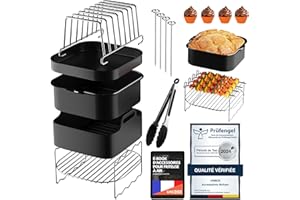 UNBOX Accessoires Air Fryer compatible pour Philips 2000 Série 6,2L (NA230), Cecotec 5,5L, Moulinex 6,5L, Ninja 4,7L, COSORI 5,5L - Avec Réutilisable Moule Silicone Airfryer, Plateau à pizza