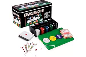 Aspect Poker Set, Casino Texas Holdem 200pcs Poker Set with Chips, Poker Mat & Tin Box, One Sided Mat, Gambling Cards & Casino Chips for Black Jack Games Complete Game Kit