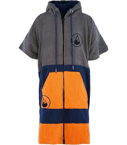 Poncho Surf Adulte 2-en-1 - Peignoir Bain & Cabine De Change Mobile - Orange/Anthracite - Taille Unique