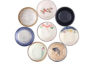 BYZESTY 8 sztuk miseczek do dipów, ceramicznych miseczek na sosy sojowe, tapas, ceramiczne, miseczki do dipów, miseczki do sushi w stylu vintage, Ø 10 cm, miseczki na przyprawy, sos sojowy, sosy i przekąski