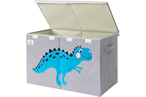 CLCROBD Foldable Large Kids Toy Chest with Flip-Top Lid, Collapsible Fabric Animal Toy Storage Box/Bin/Organizer/Basket/Trunk for Toddler, Children and Baby Nursery (Gray Dinosaur)