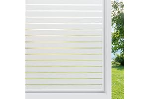 rabbitgoo Fensterfolie Streifen Sichtschutzfolie Fenster Selbstklebend Milchglasfolie Sichtschutz gestreifte Folie für Büro Anti-UV 44.5 x 150 cm