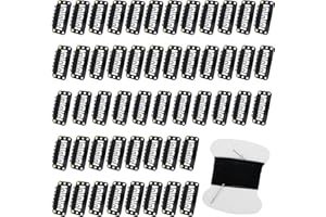 Nogeqi 50 unidades de clips para peluca de 32 mm, clips invisibles, con 6 dientes para extensiones de cabello (negro, 32 mm)