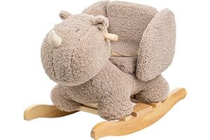 Nattou Dondolo per Bambini n Morbido Tessuto di Orsacchiotto, Rinoceronte, Cintura di Sicurezza Inclusa, Allegro dondolio avanti e Indietro, Circa 60 cm, Lapidou, Poliestere/Legno, Taupe