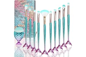 NIZIYI Mermaid Make Up Set - Makeup Brush Set with Bag, Foundation, Eyeshadow, Blush Brush for Girls - Cute Toy, Christmas & Birthday Gift (Pack of 11)