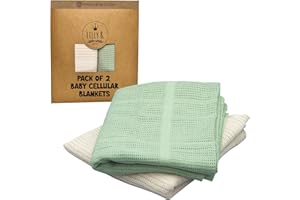 Lilly Belly- Cellular Blankets Baby | 100% Pure Organic Cotton | Baby Blanket - 70 x 90 cm | Warm & Cosy Baby Blankets | Baby Blanket for Newborn | Perfect for Pram/Travel/Moses Baskets (Green/Ivory)