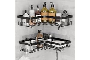 ZUNTO Estantería Ducha Sin Taladrar, 2 Piezas de Acero Inoxidable, Organizador de Esquina con Adhesivo para Champú, Gel y Jabón, Resistente al Óxido, Negro