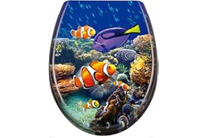 XMTECH WC Sitz Toilettendeckel Absenkautomatik mit Absenkautomatik/Softclose, Universal Größe Toilettensitz aus Hartplastik Klodeckel aus Duroplast - Süßwasserzierfische