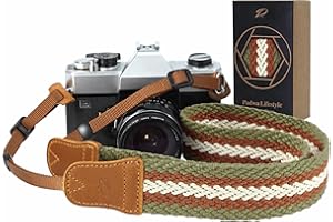 PADWA LIFESTYLE Stripes Camera Strap - 1.5" Cowhide Head Shoulder Neck Strap ,Vintage Woven Multi-color Camera Straps for Cameras and Binoculars,Cute Adjustable Thin Strap for Adults & Kids(Green Yellow White）