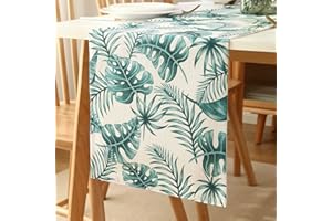 DAKTOU Camino de Mesa de Lino 40x140cm Hoja Verde Camino de Mesa Lavable Moderno Verano Decoración Camino de Mesa para Granja Cocina Comedor Sala Festival Fiesta