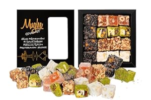 ‎MUGHE GOURMET Mughe Gourmet Luxus Sultan Pistazien Türkische Delight Süßigkeiten, elegante Geschenkbox – 350g – Lokum Orange, Haselnuss, Mandeln – Halal, Vegetarisch – perfekte Geschenke für Geburtstag
