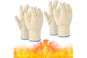 Halinuia Gant Anti Brulure Cuisine Gant Four Anti Chaleur Gant Barbecue Intérieur et Extérieur Coton Tricoté Épais pour Four Friteuse à Air Haute Température Grill des Plats Chauds Jardinage