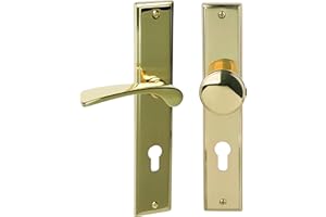 Alpertec 32214393 Nelson-LS Messing poliert PZ Drückergarnitur Türdrücker Türbeschläge Neu, Wohnungseingangstüren DIN Links