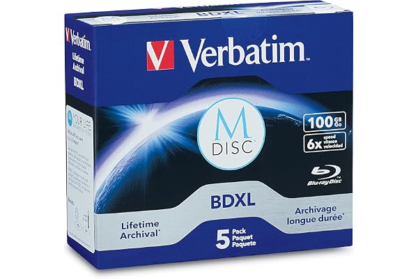 Verbatim 98913 M-Disc BD-R XL 100 Go / 1-4x, Coffret à Bijoux (5 disques) Bleu